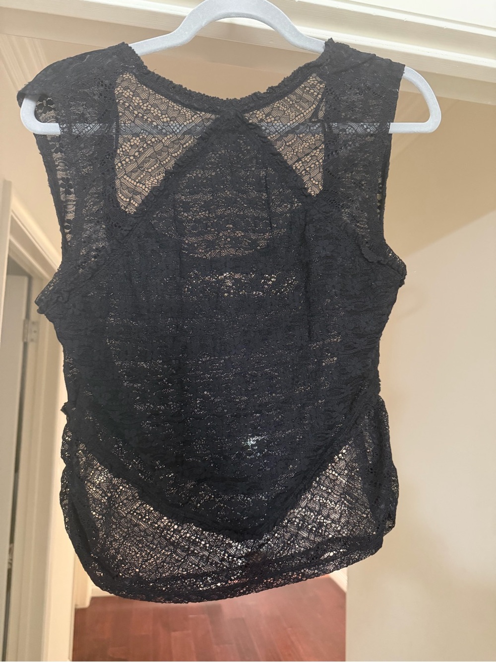 Free People Black Sleeveless Lace Overlay Top